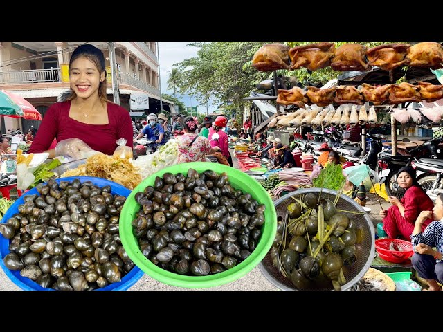 Popular Cambodian Food Market| Fresh Vegetables, Fish, Chicken, Pork, Beef, Snails & More