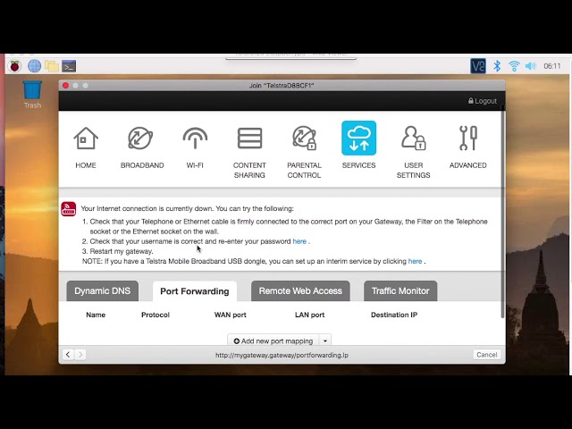 Telstra Home Router setup for a Raspberry Pi web server