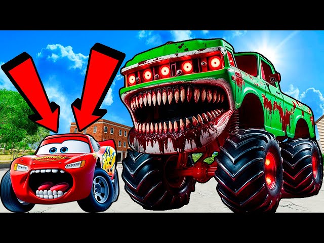 ⚠️Big & Small vs Epic Escape⚠️McQueen and Mater VS ZOMBIE RED VIZOR Monster Truck Eater BeamNG.Drive