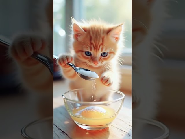 The cat is making bread for her birthday #ai #cat #cute #making #birthday #newvideo #capcut #happy