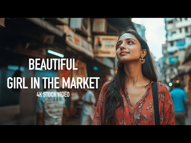 Beautiful Girl Strolls Through the Vibrant Market | A Visual Delight! 4K Free Stock Video|Free|