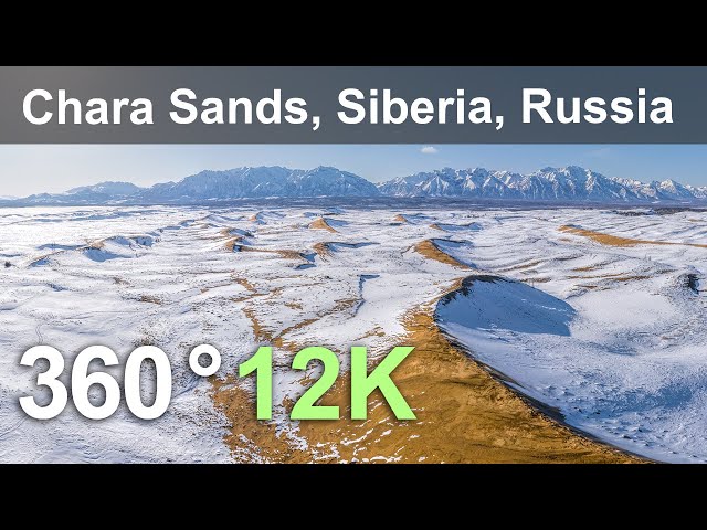 Chara Sands. Relax flight above Siberian desert, Russia. Aerial 360 video in 12K.