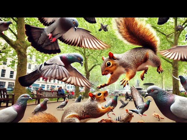 Squirrel Vs. Pigeon City War🐿️🕊️#squirrel #pigeon #cuteanimals