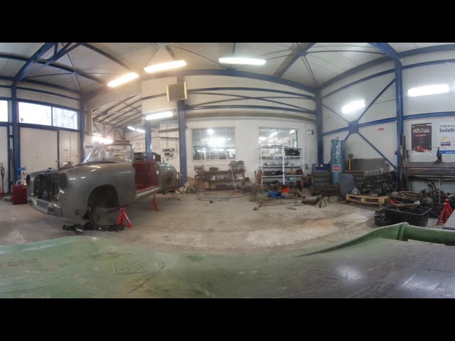 Classic car body restoration. 360 video of ABcar Oldtimers Workshop