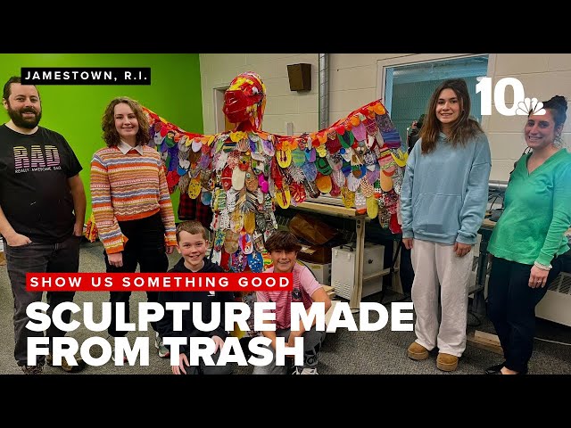 Students collect 150 pounds of trash to create phoenix sculpture