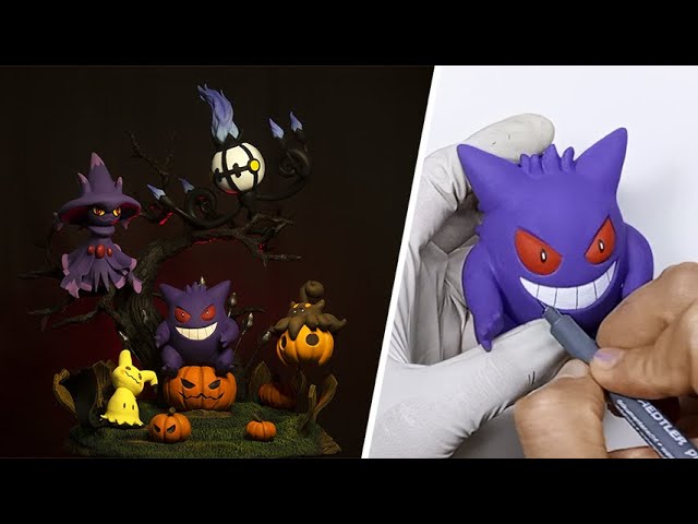 Sculpting POKEMON HALLOWEEN DIORAMA | GENGAR | MIMIKYU | CHANDELURE | MISMAGIUS | PUMPKABOO|Clay Art