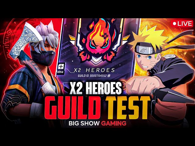 FREEFIRE LIVE GIVEAWAY | GUILD TEST + GUILD WAR | 1 vs 2 HARDEST GUILD TEST | X2 vs ? #freefirelive