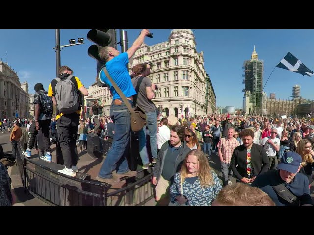 Anti lockdown UK London protest, 360 video. 24th April 2021.