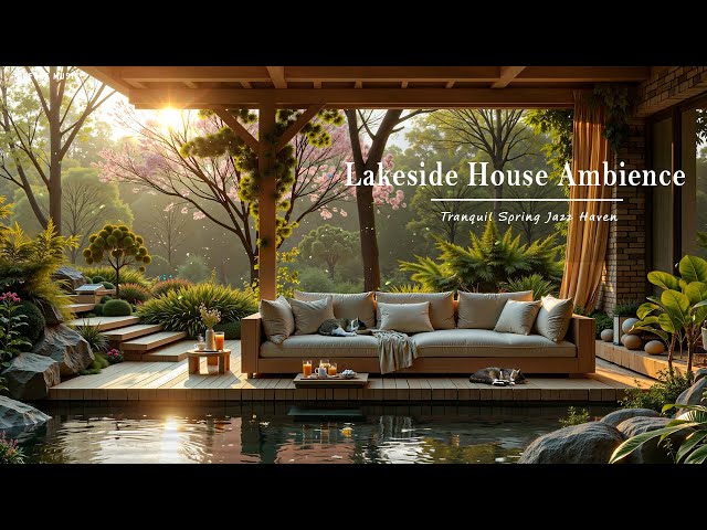 Tranquil Spring Jazz Haven ~ Cozy Lakeside House Ambience & Gentle Sunlight