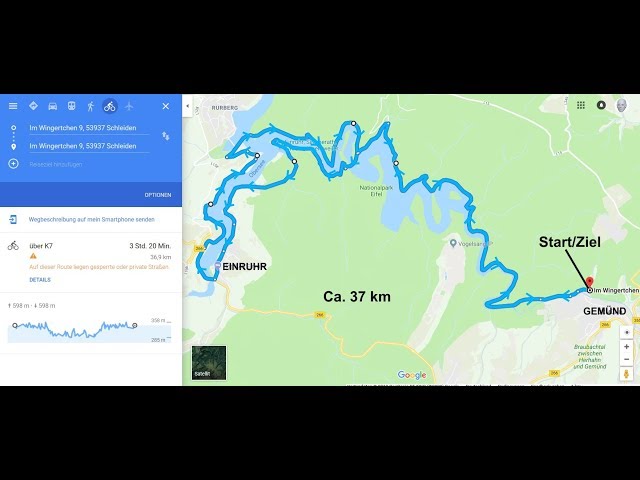 37 km, 360°-Video, Eifel, v. Gemünd nach Einruhr, od. Urftsee und Obersee entlang.