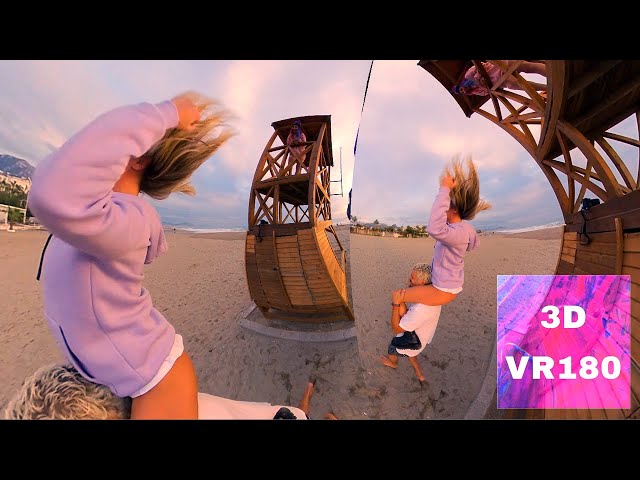 VR180 🟣 Best place to be in the world right now 2021 | Virtual Beach Sunset 3D Surfer Girl Video