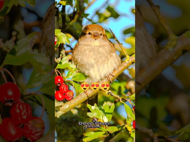 Birds enjoy the last warm rays of sunshine in autumn