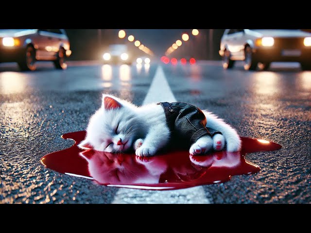 Cute Kitten's Dangerous Road accident 😿 #cat #ai #catlover #catvideos #aiimages #aicat