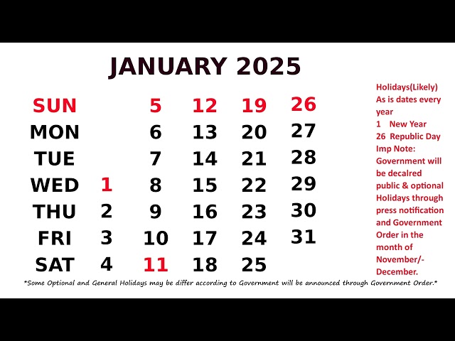 Calendar January 2025