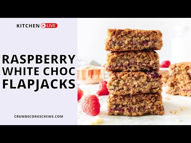 Perfectly Soft & Chewy RASPBERRY WHITE CHOCOLATE flapjacks | Easy Tray Bake Recipe