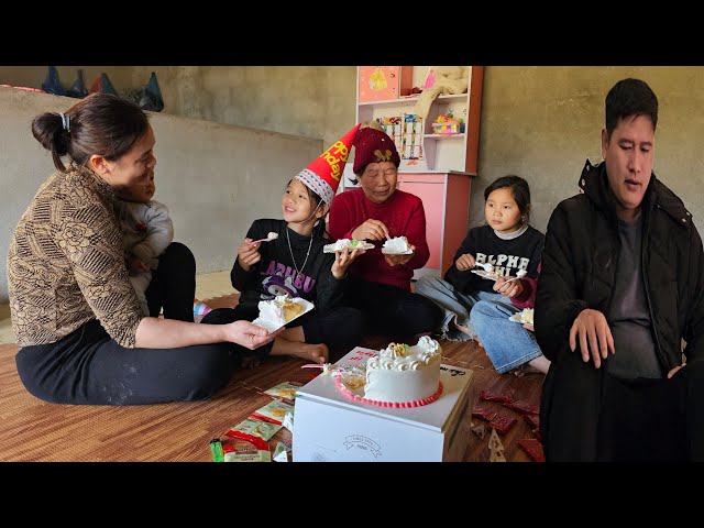 Abandoned girl's first birthday party at 6 years old - bright smile on happy face.