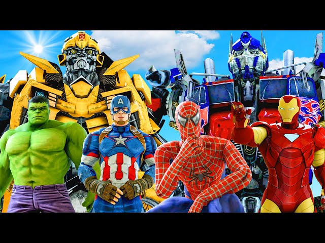 SPIDERMAN & MARVEL SUPERHEROES VS TRANSFORMERS - OPTIMUS PRIME, BUMBLEBEE | SUPER EPIC BATTLE