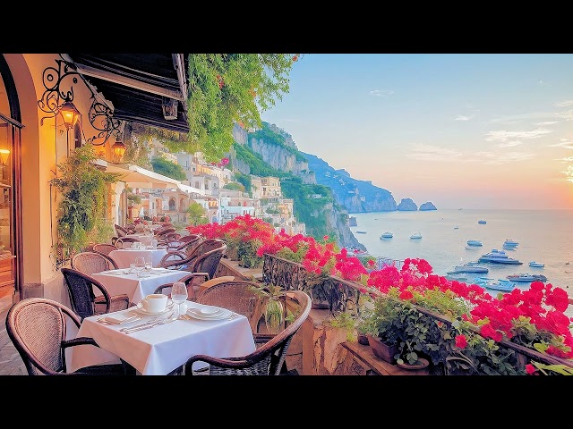 Relax To Bossa Nova Jazz Music - Italian Seaside Café Ambience – Positive Mood With Calm Ocean Waves