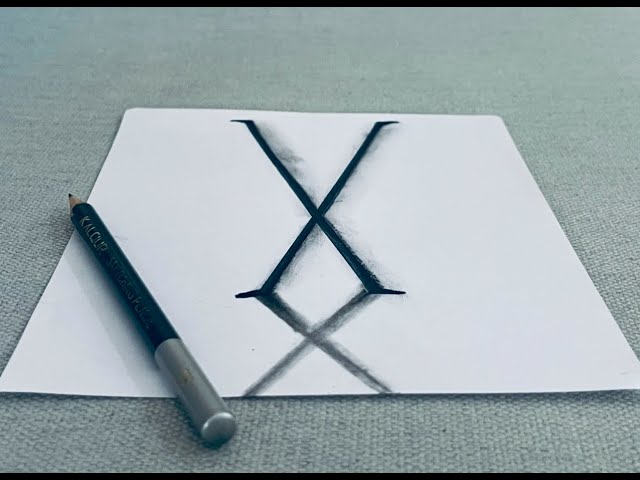 easy draw 3d letter X on paper for beginners, how to draw 3D letter X