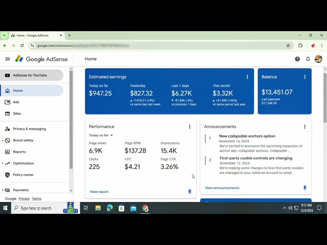 Make over 1000$ daily with Google Adsense loading method 2024. Adsense Balance settled.