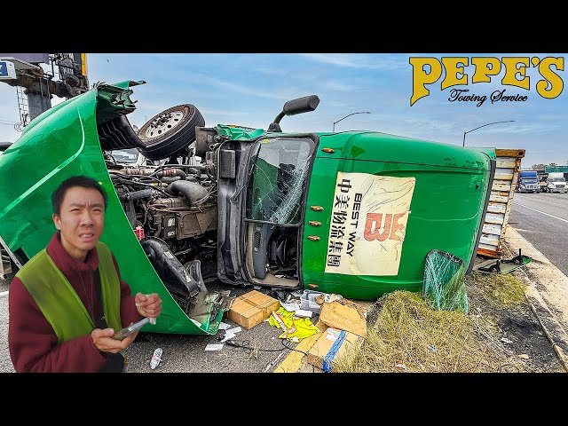 Driver Flips Container Merging Onto Freeway