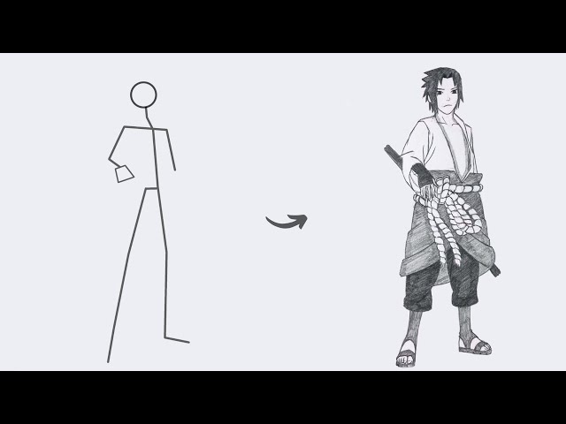 How to draw Sasuke Uchiha full body out of Stick man | Easy step-by-step | Naruto