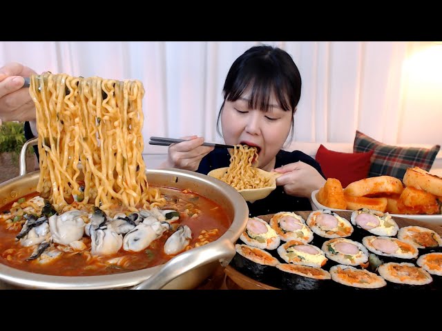 얼큰한 굴진짬뽕 김치참치김밥 소세지김밥 섞박지 먹방 Spicy Oyster Jjamppong Noodles Gimbap Kimchi Mukbang