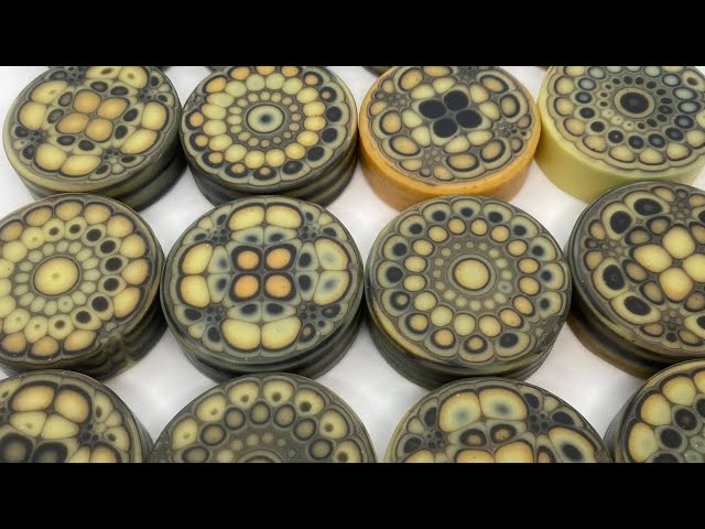 Kaleidoscope natural color pull through soap technique cold process round soap bars