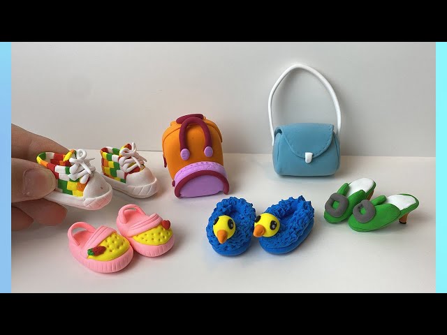 DIY How to Make Polymer Clay Miniature Doll Shoes, Doll bag, Doll Backpack | DIY Miniature Shoes