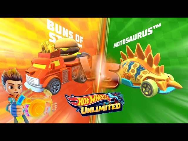 Hot Wheels Unlimited Monster Truck : Let's Race Buns Of Steel Vs Motosaurus