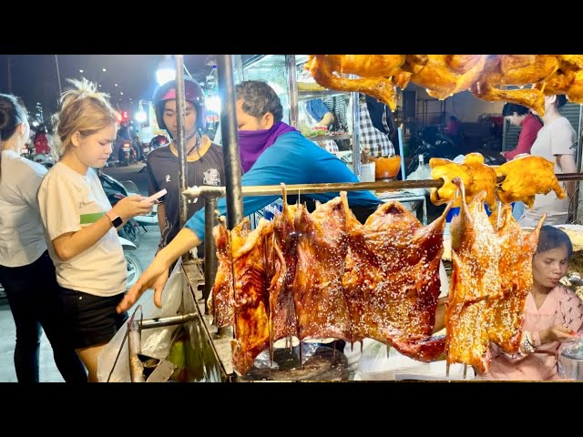 Cambodian street food - Yummy Khmer food, Grilled Fish, duck, chicken, & more for dinner