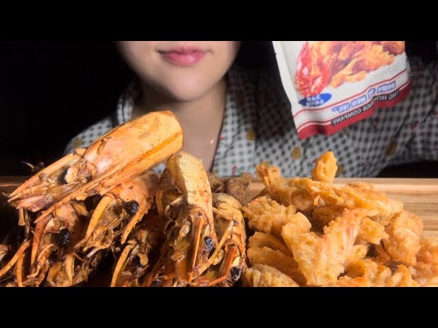 [SUB]ASMR 새우머리 버터구이와 리얼 새우과자 꿀조합 사운드 Shrimp head better real shrimp snacks mukbang