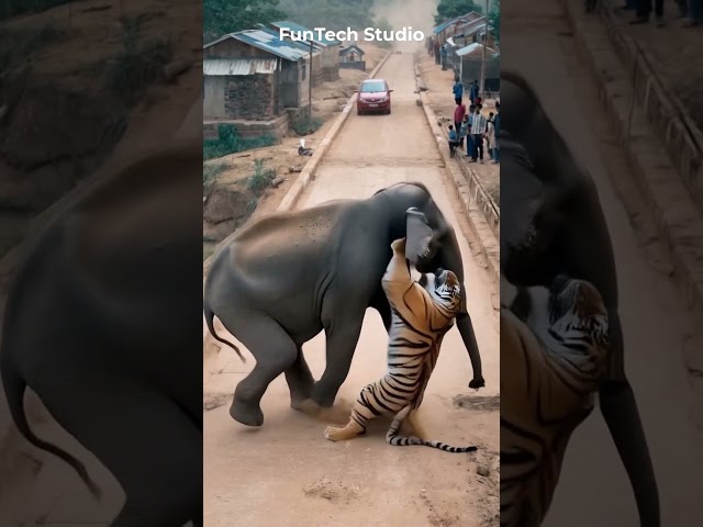 😱Elephant Vs Tiger Intense Fight Road #animals #animal #animallover #shorts #short #wildlife #tiger