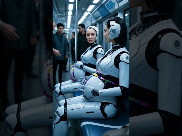 a robotic pregnant woman on the subway #robots #robot #机器人