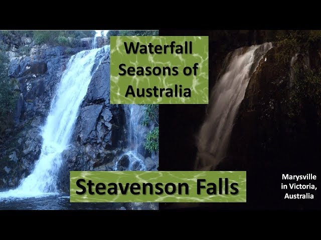 Steavenson Falls by day and by night in Marysville, Victoria