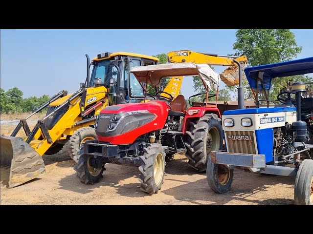 Jcb 3dx Loading Red Mud in Mahindra and Swaraj Tractor | jcb Tractor cartoon #jcb #tractor #jcbgame