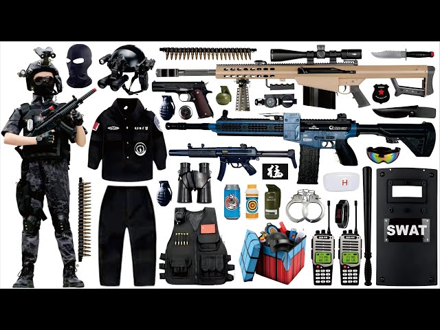 Unpacking Special Police Weapon Toy Set, AWM Sniper Rifle, M4 Assault Rifle, MP5 Submachine Gun