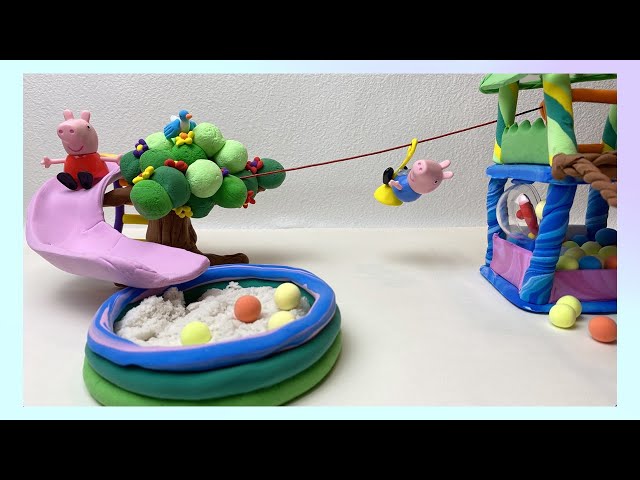 DIY How to Make miniature Polymer Clay Playground set with Zipline, slide, sand pool|Playground clay