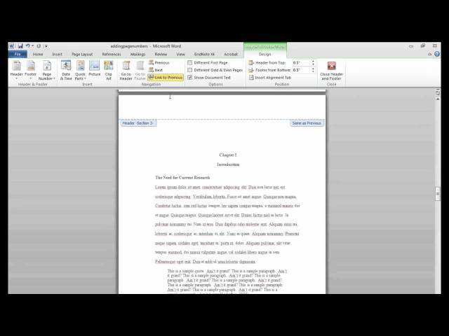 Word for Dissertations: Adding Page Numbers