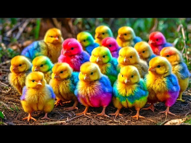 World Cute Chickens, Colorful Chickens, Rainbows Chickens, Cute Ducks, Cat, Rabbit, Cute Animals