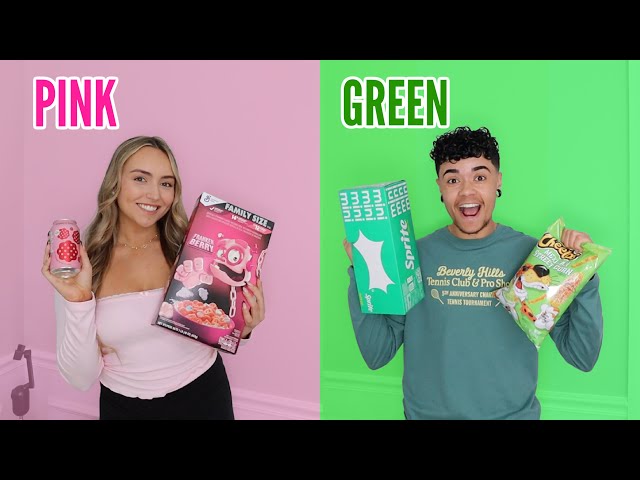 Eating Only ONE Color Of Food For 24 Hours! PINK vs GREEN