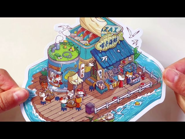 [ASMR] DIY a floating cat seafood market with stickers~