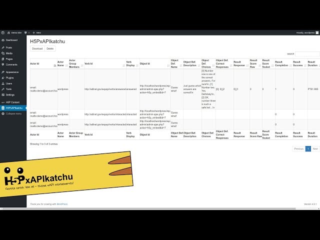 H5P Tutorials: H5PxAPIkatchu for WordPress