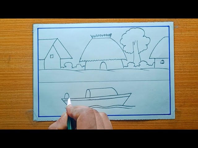 village scenery drawing | Easy scenery drawing