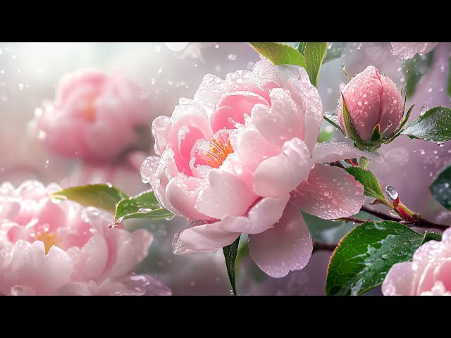 Rain and Flowers with Soothing Piano 🌧️ Relaxing Sounds for Stress Relief and Tranquility 🌸