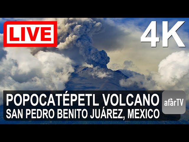 🔴 Live Now: 24/7 Erupting Popocatépetl Volcano from San Pedro Benito Juárez, Mexico in 4K Ultra HD