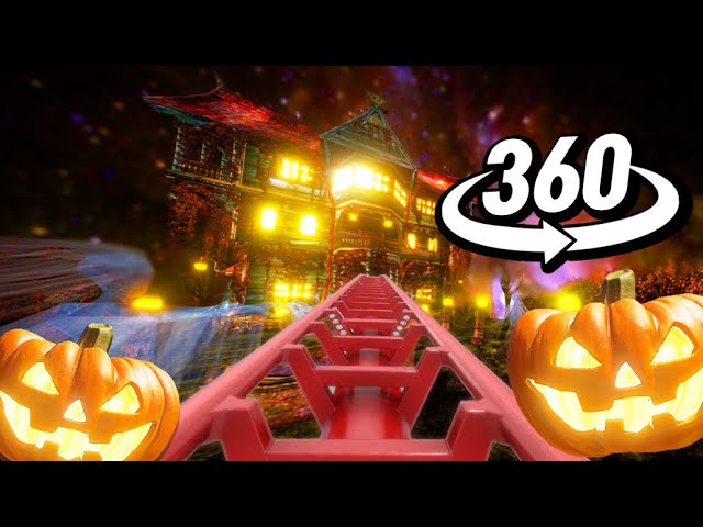 HALLOWEEN 3D Roller Coaster animation in VR 360 - 4K virtual reality video