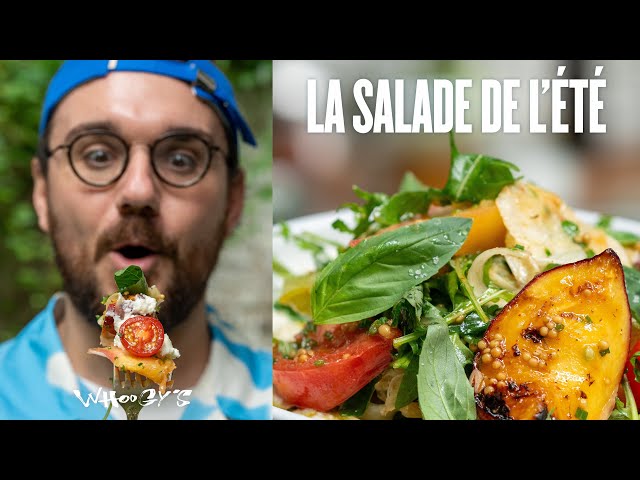 La salade que je vais manger tout l'été ! (pêches grillées, tomates, ricotta, etc.) 🍑🍅☀️