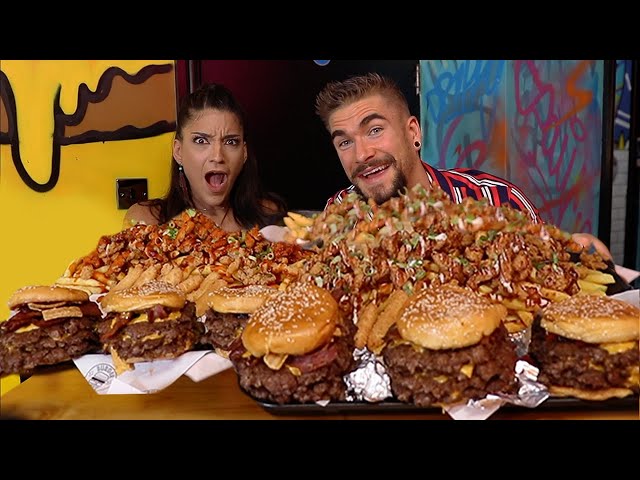 UNDEFEATED 3x4 BIG BOYZ BURGERS DIRTY CHICKEN FRIES & HALLOUMI STICKS CHALLENGE ft @JoelHansen