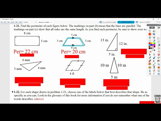 6th gr 1.1.3 HW answers & explanations CPM (Core Connections 1)